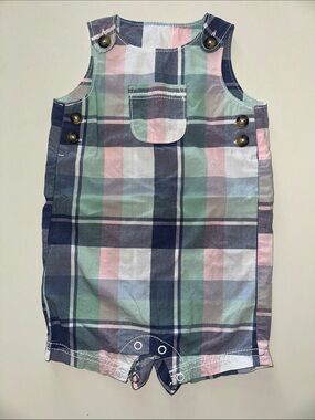 💚 Carter's Pastel Plaid Cotton Romper - Pink, Mint & Navy